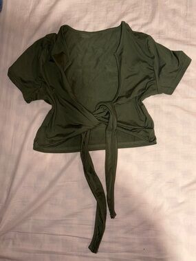 Olive Green Tie-Front Women's Top